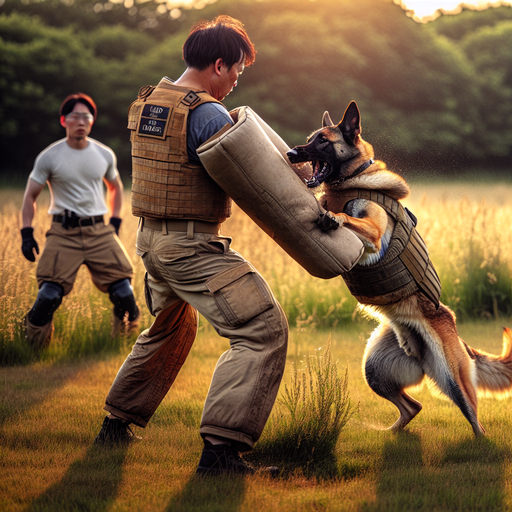 Working dog outing cleanly from a sleeve during IGP training with a calm handler and neutral helper