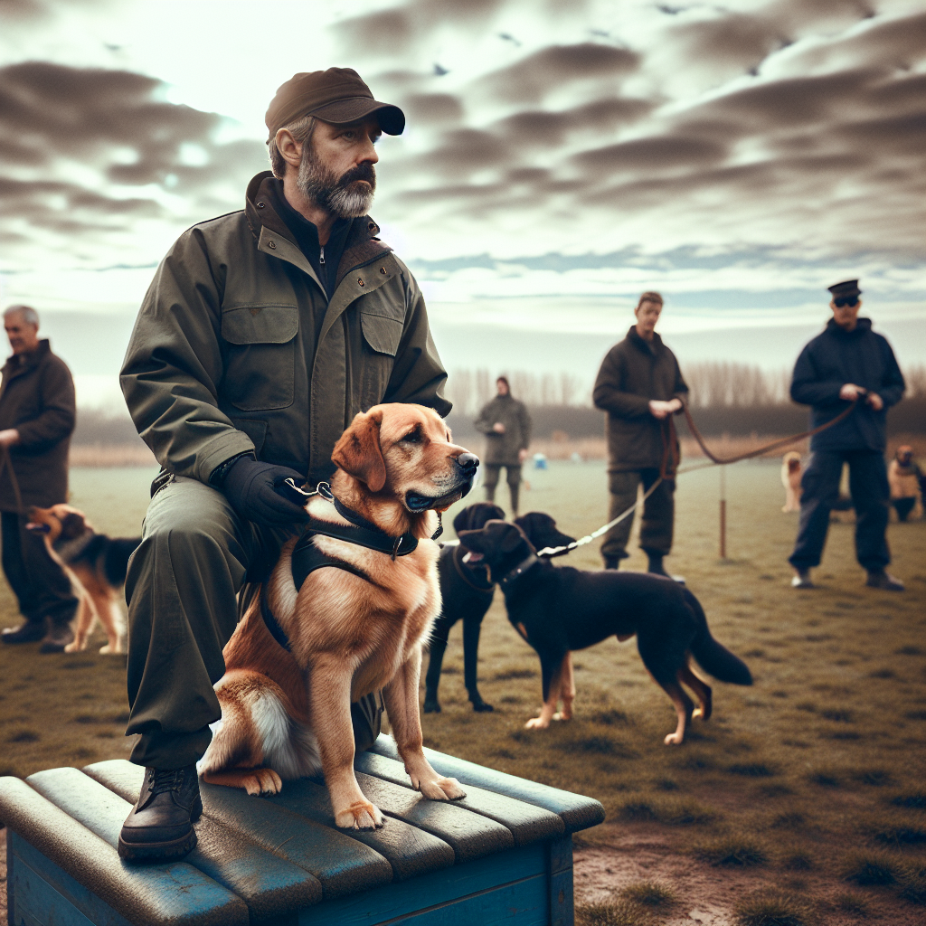 Trainer shaping dog neutral behaviour on a place bed at a UK club field
