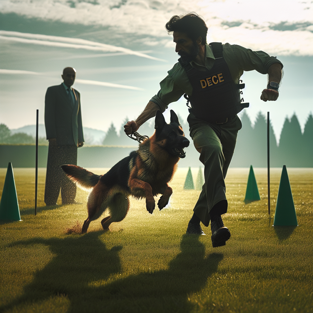 IGP handler and German Shepherd practising precise heelwork on a UK trial field