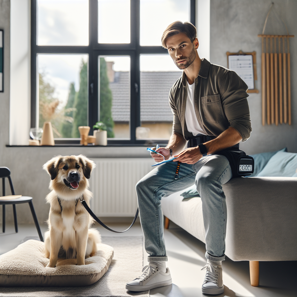 UK trainer guiding a dog to place with clear markers in a calm home environment