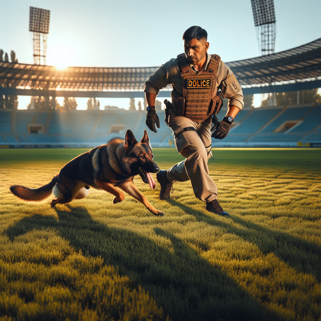 IGP handler using varied voice tones to shape precise heel with a German Shepherd on a UK training field