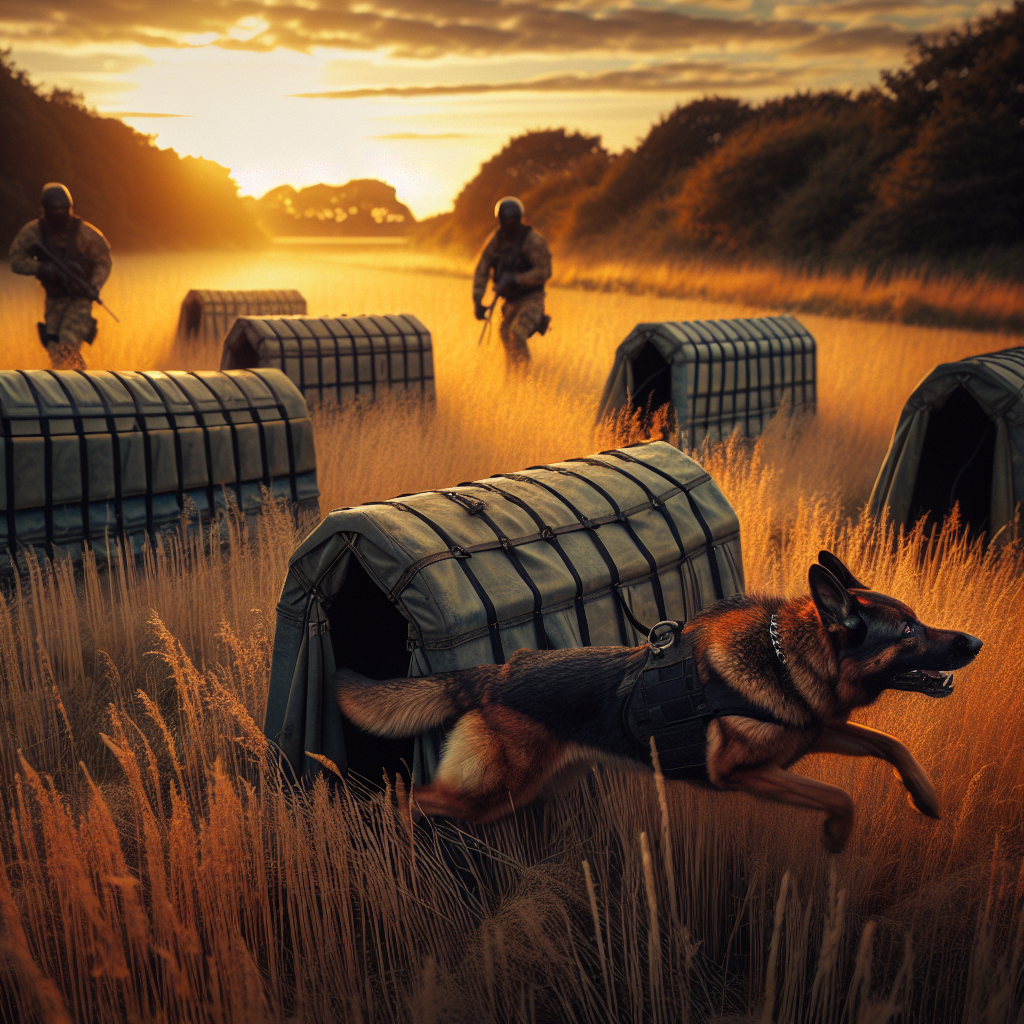 IGP decoy moving between blinds while a German Shepherd guards in the blind during UK field training