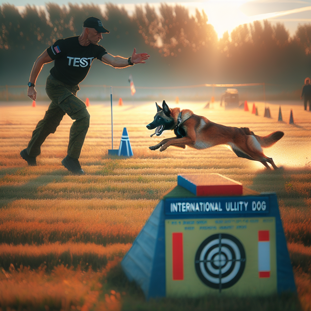 Belgian Malinois sprinting on a send away toward a target mat with a UK trainer giving a clear cue