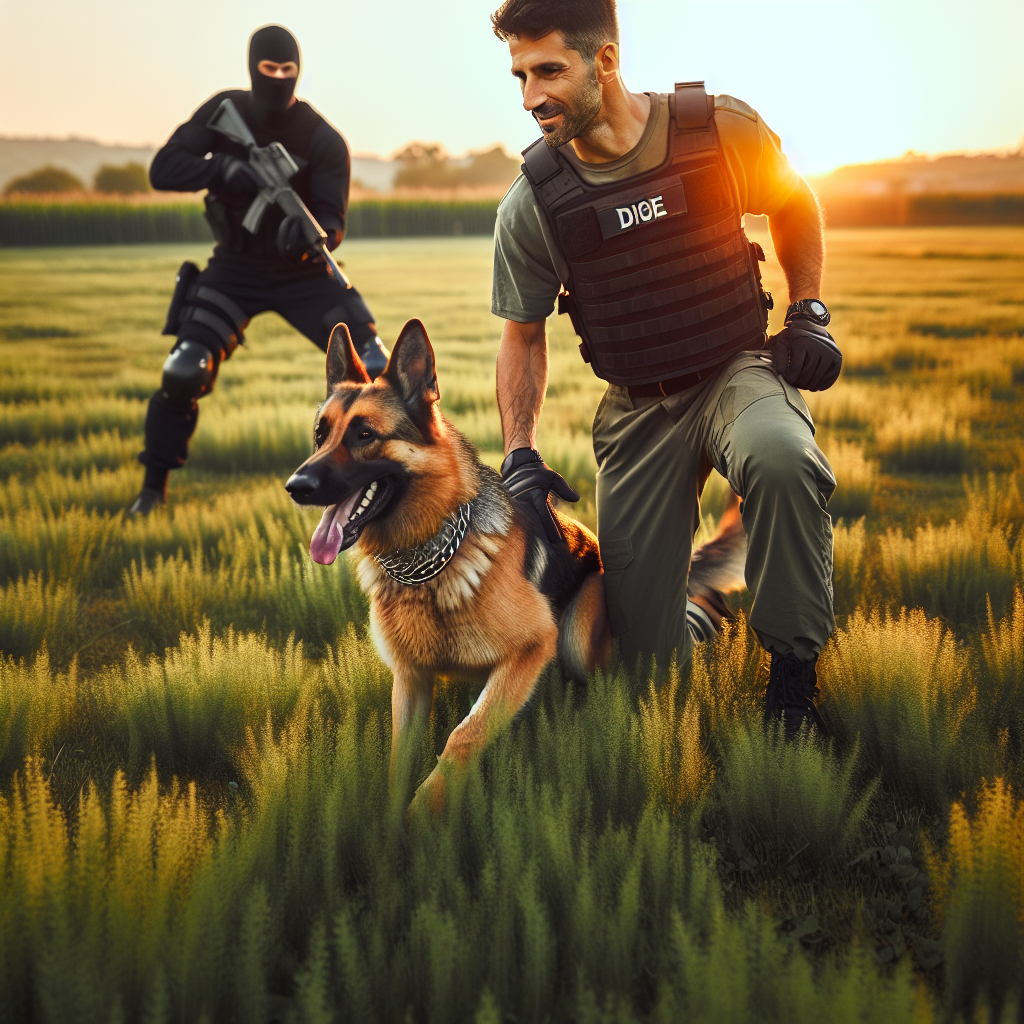 IGP handler and German Shepherd practising with a new helper on a UK field during a calm transition session