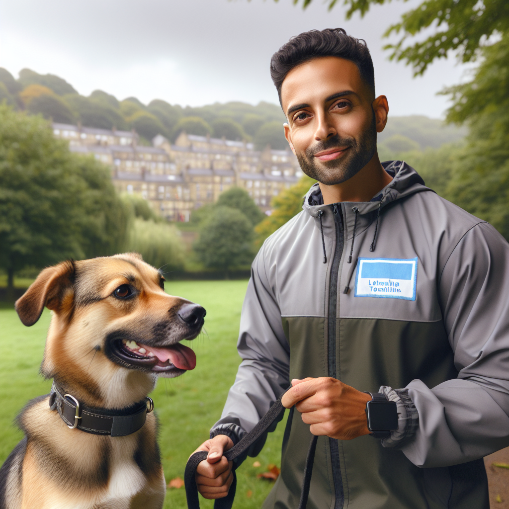 Smart trainer teaching loose lead walking and recall with a focused dog in a leafy UK park
