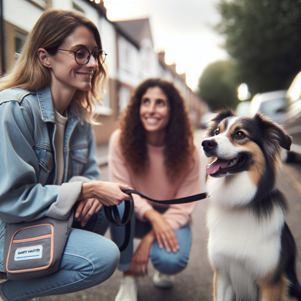 Trainer rewards a dog for calmly turning away from a trigger on a UK street