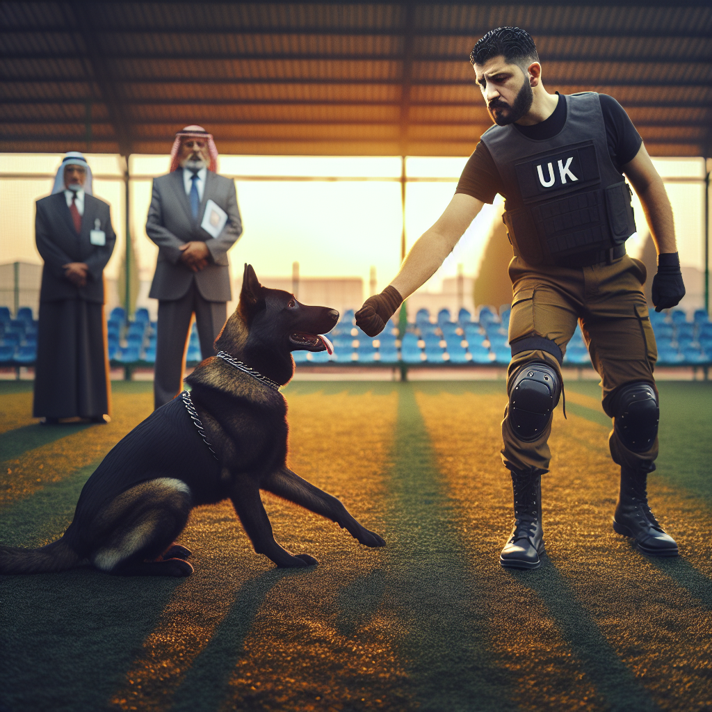 IGP handler and working dog rehearsing a calm phase switch with judge and helper nearby