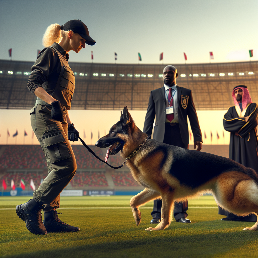 IGP handler and working dog practising a calm field entry ritual with judge and steward nearby on a UK field