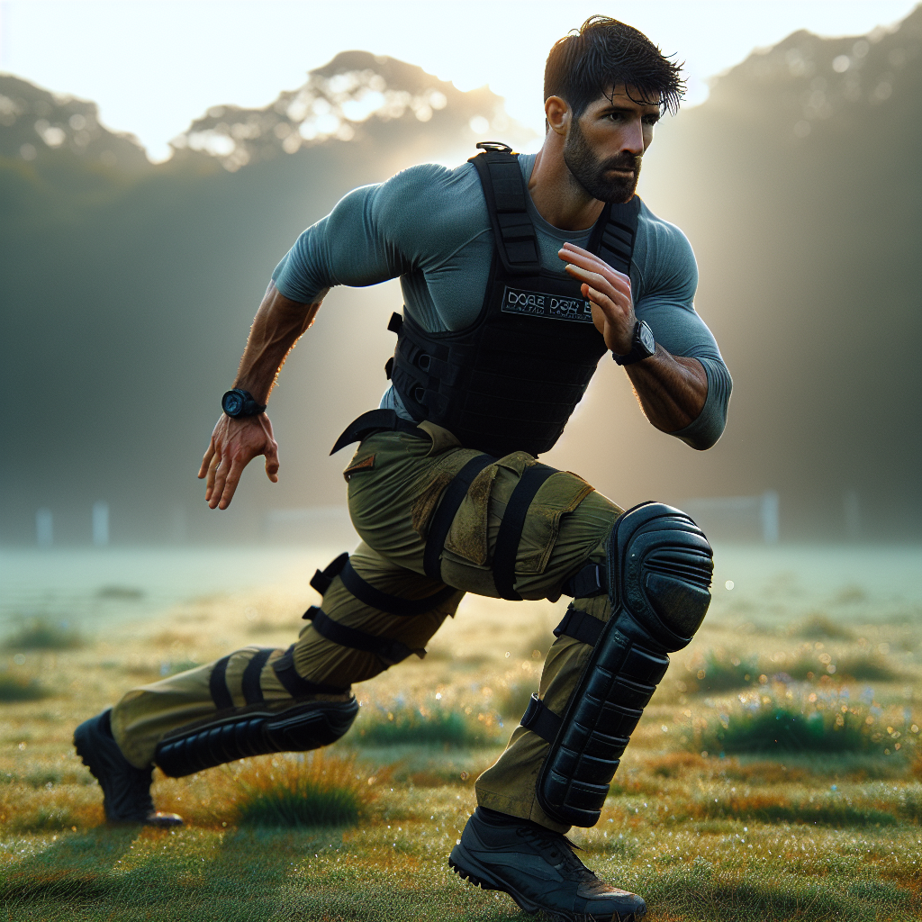 IGP helper in the UK rehearsing sleeve catches and footwork during a dynamic warm-up on a grassy field