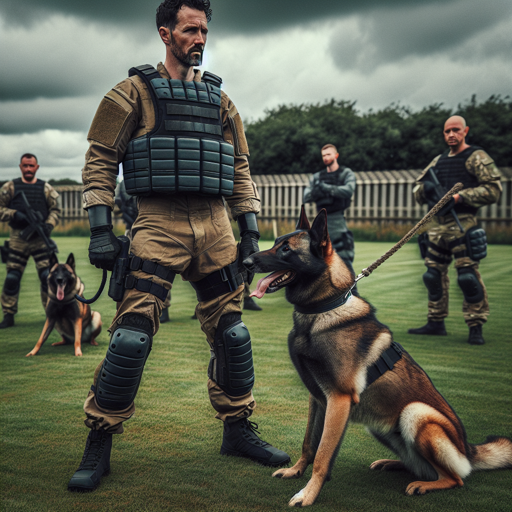 Decoy and handler building neutrality with a focused Malinois on a UK training field