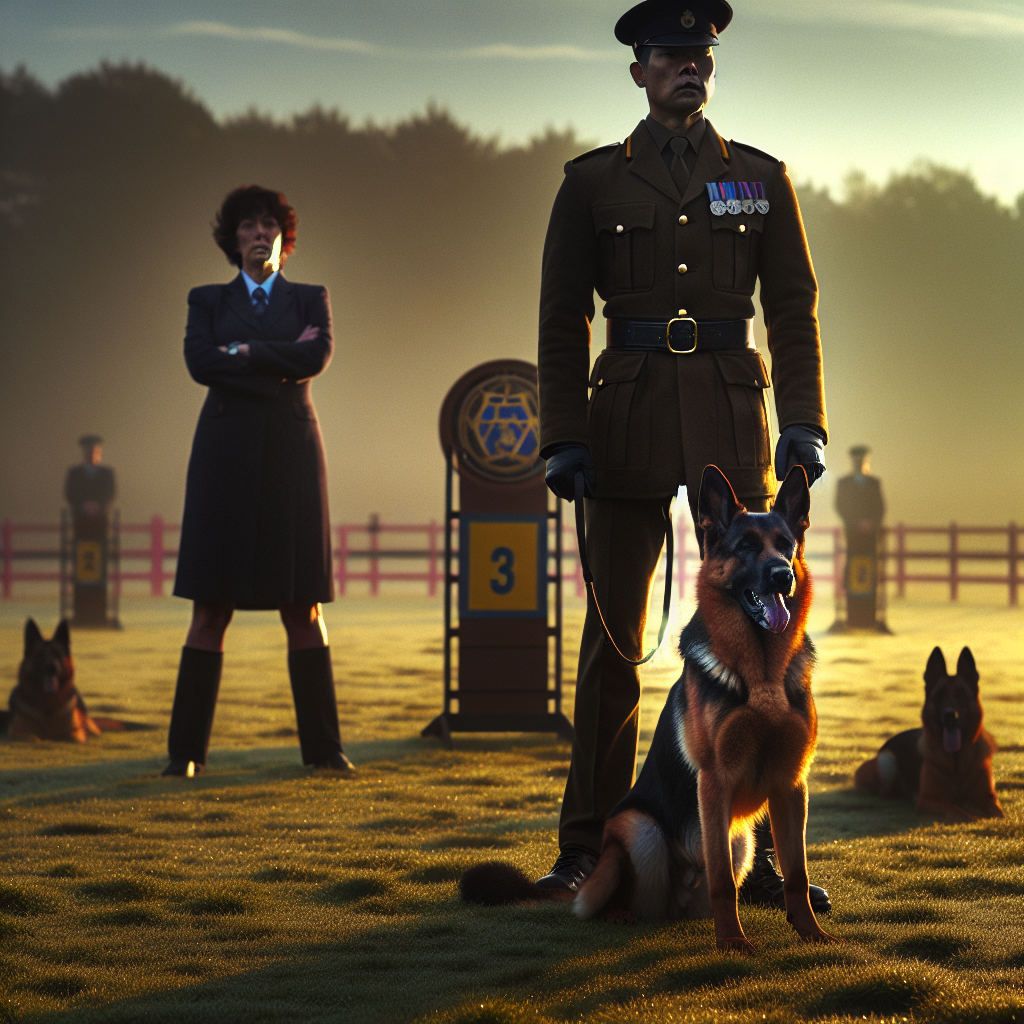 Handler and German Shepherd showing confident posture on an IGP field with a judge observing