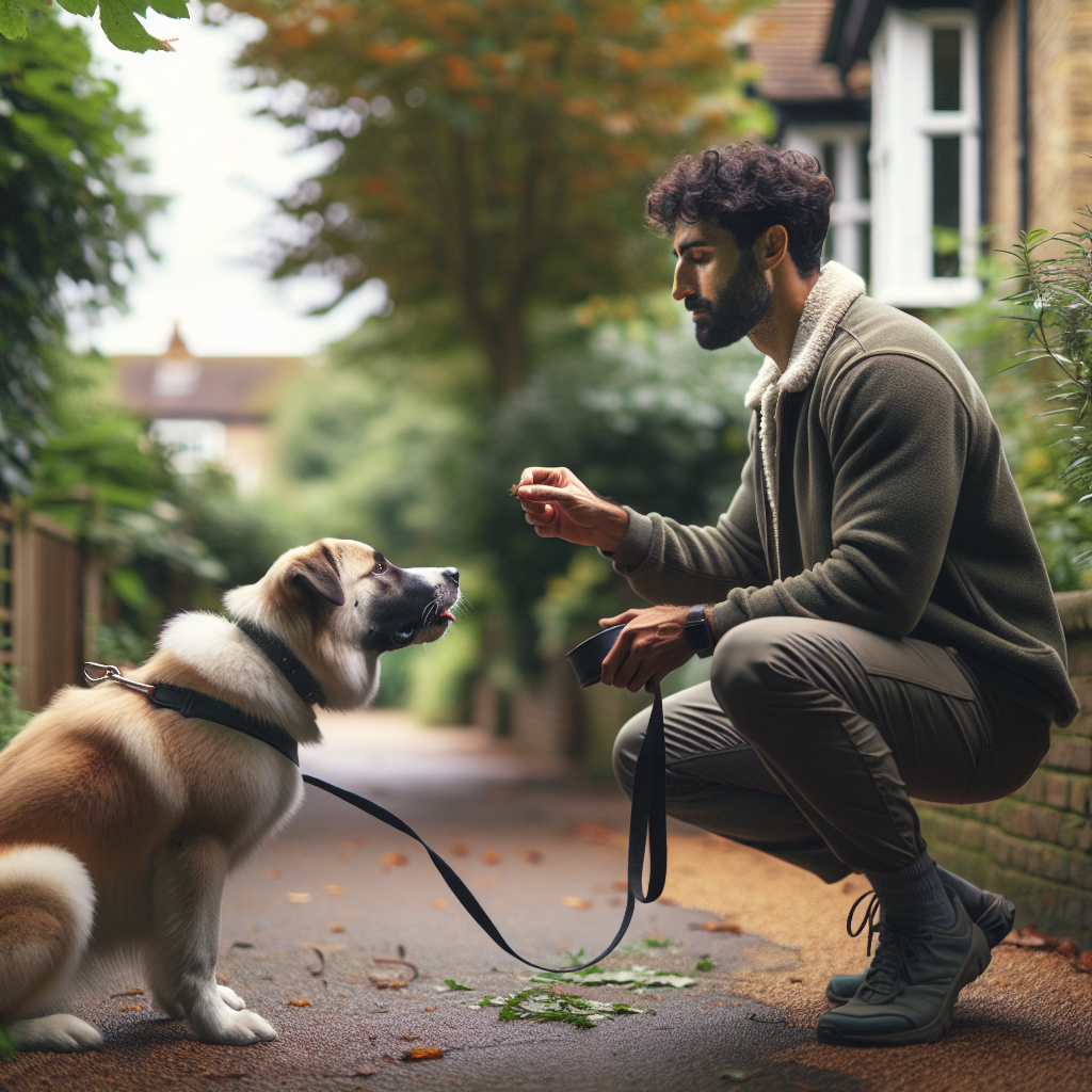 UK trainer working loose lead and recall with a mixed breed dog in a Wigston suburban green space