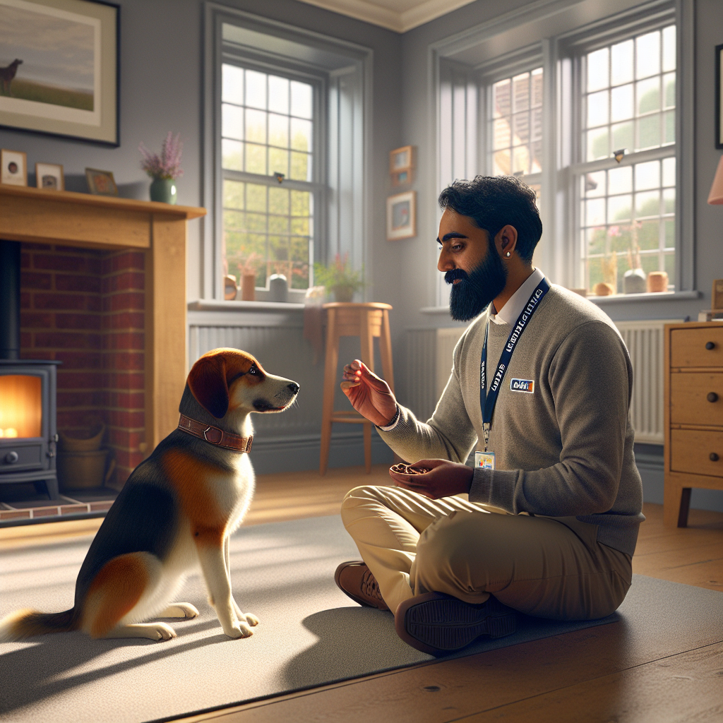 Trainer ending a home session after a successful sit with a calm release and reward