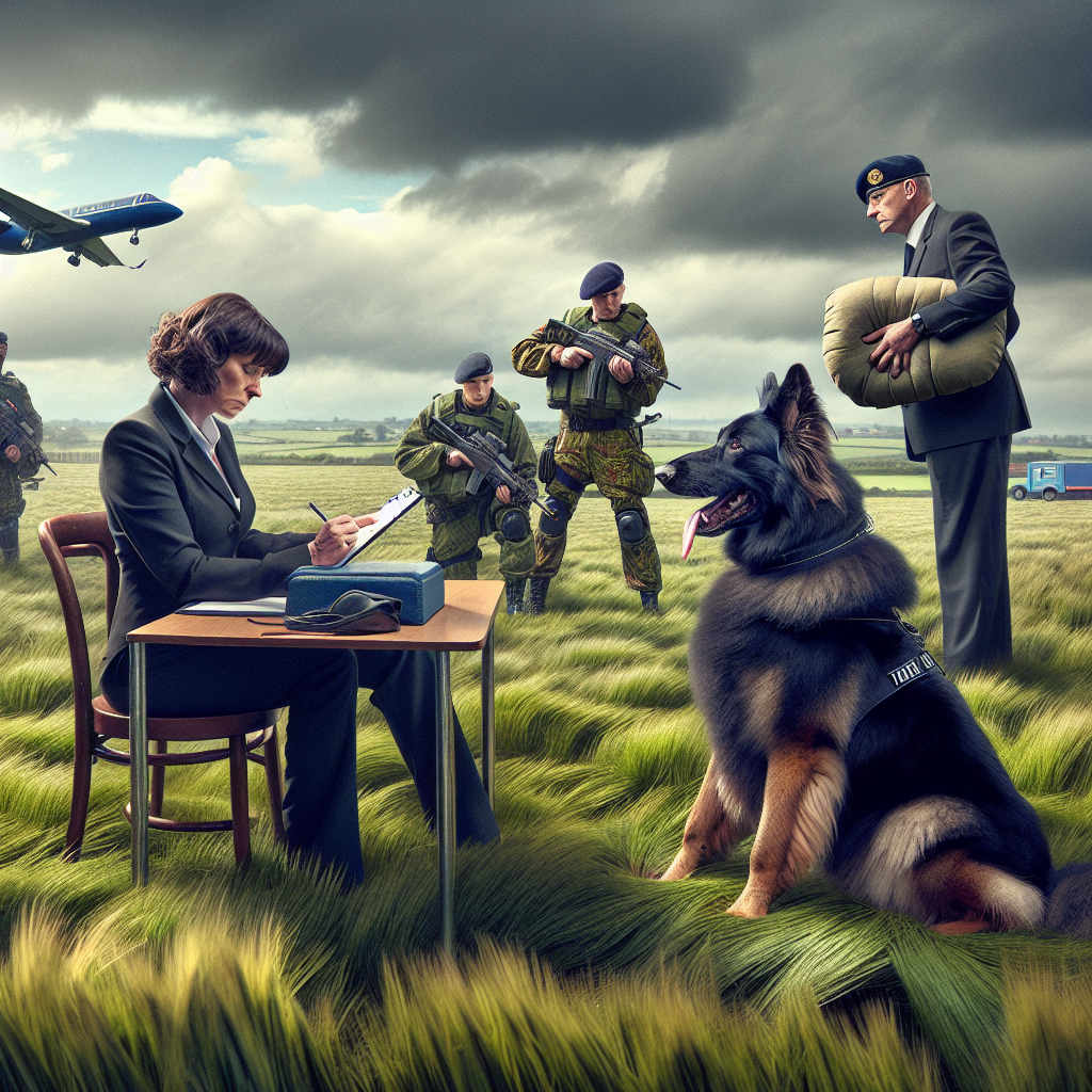 Judge marking a protection score sheet while a handler and working dog hold a calm guard on a UK trial field