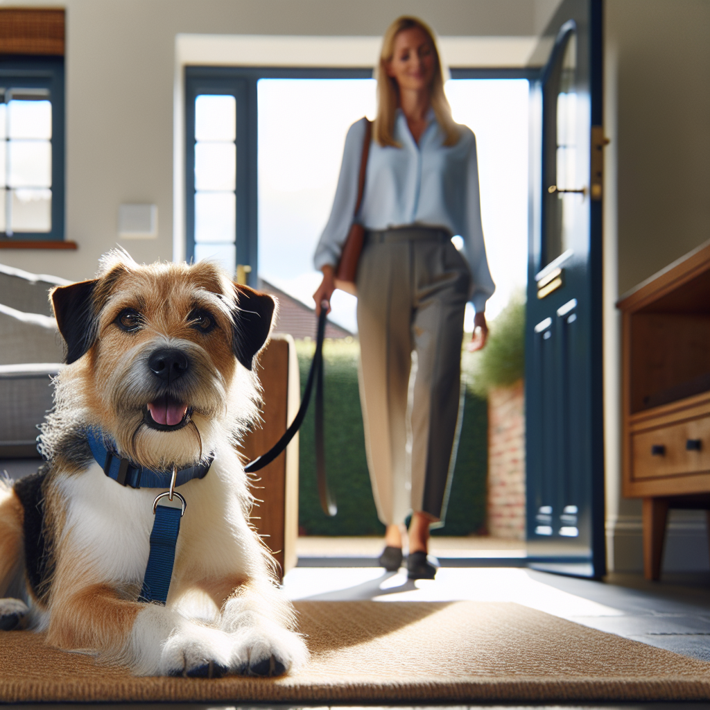 Dog relaxing on a place bed as a UK trainer practices short absences at home