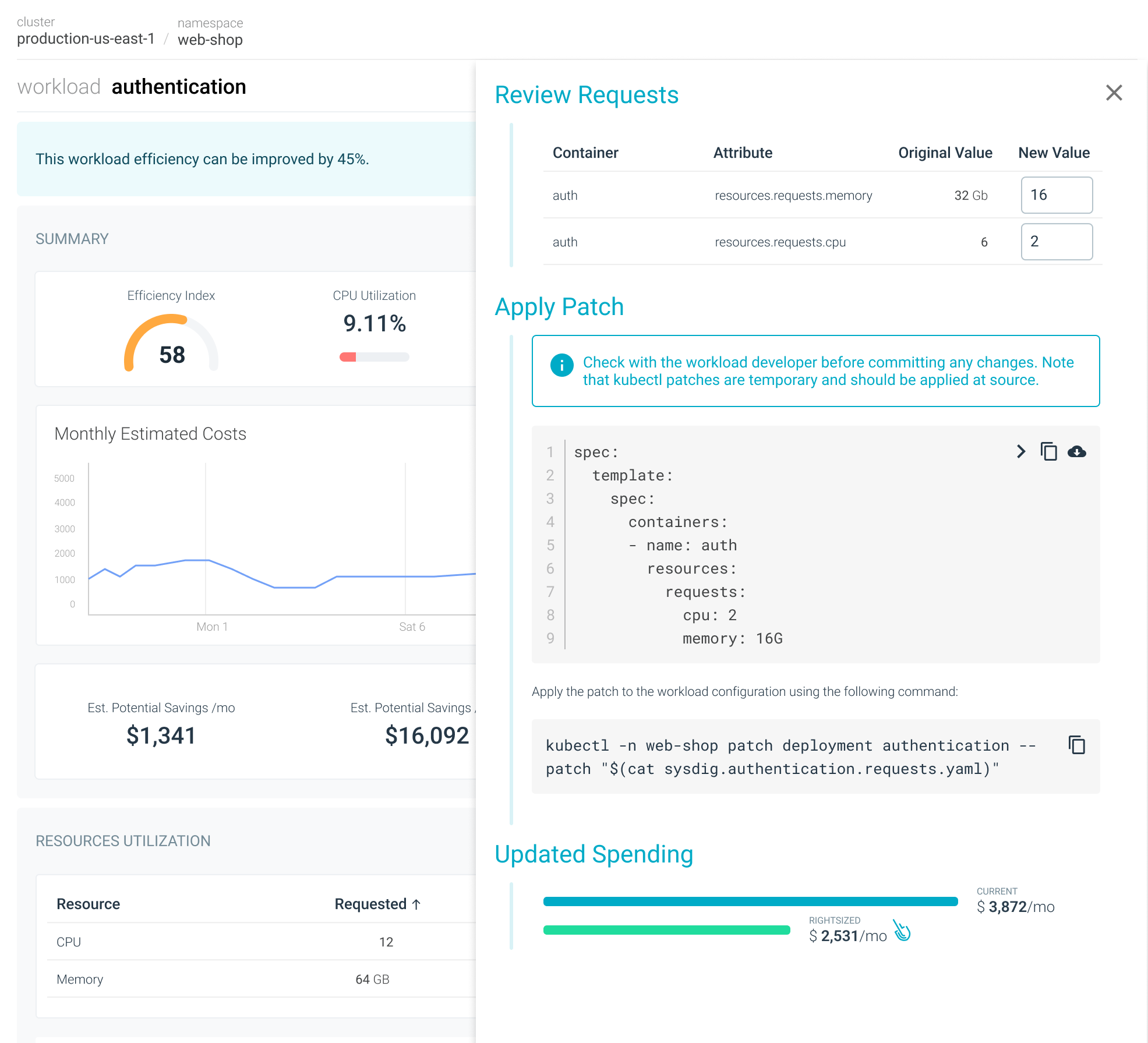 Optimization workload web form