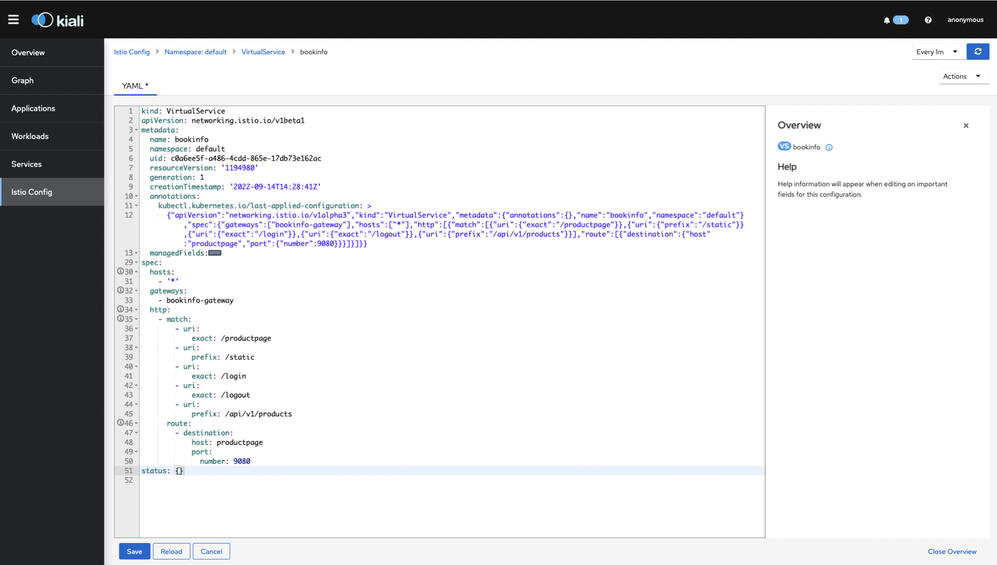 Kiali Istio config