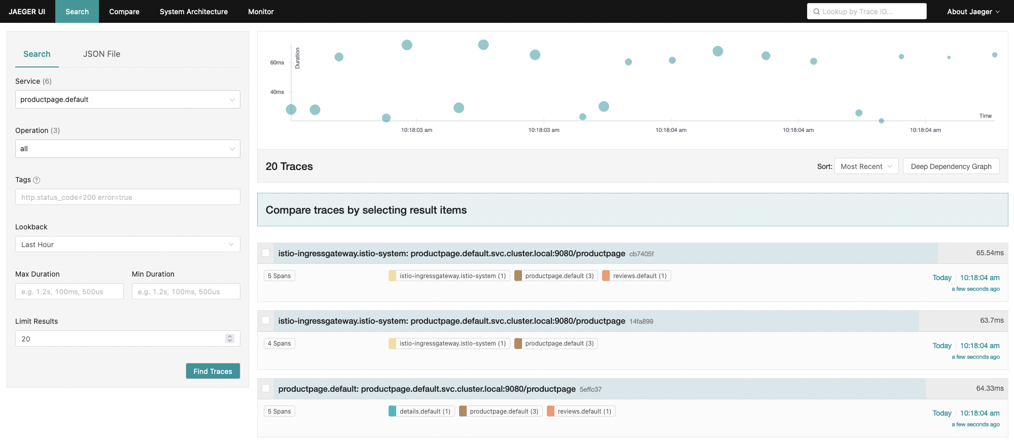 Istio Jaeger dashboard