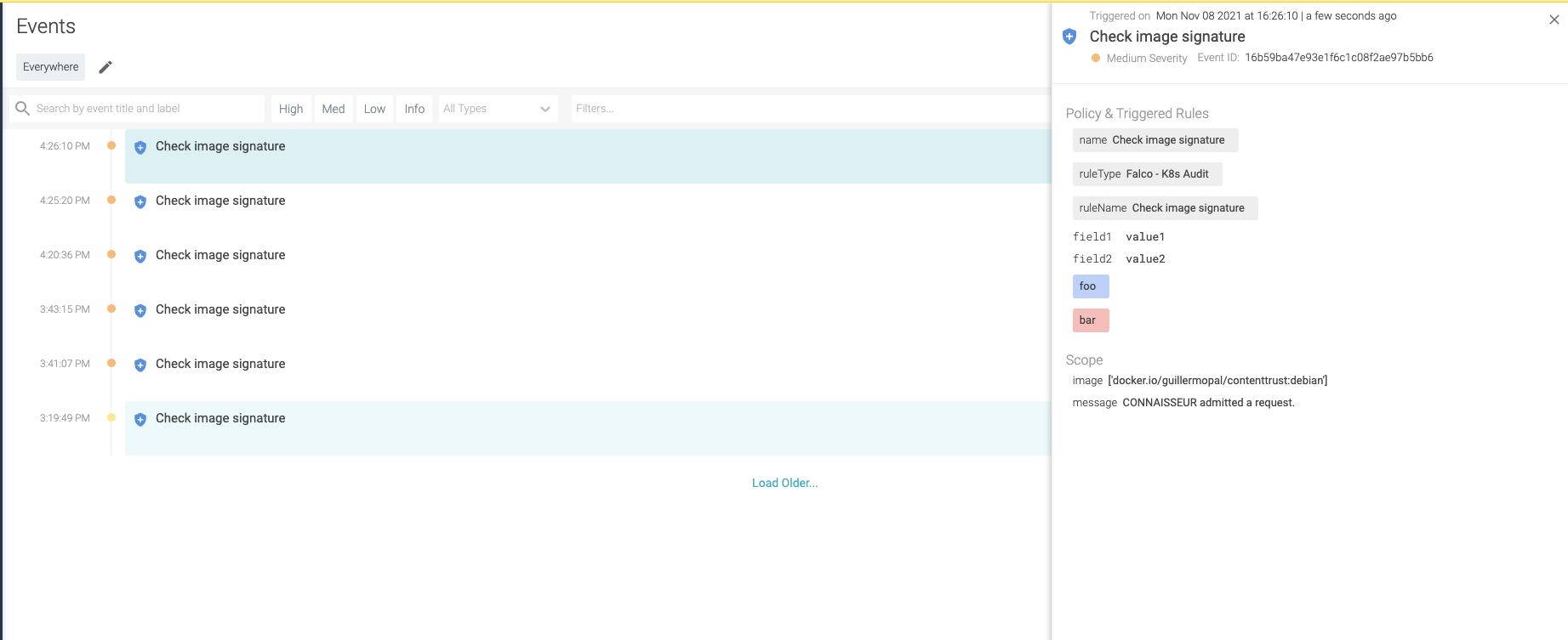 admit request Sysdig dashboard