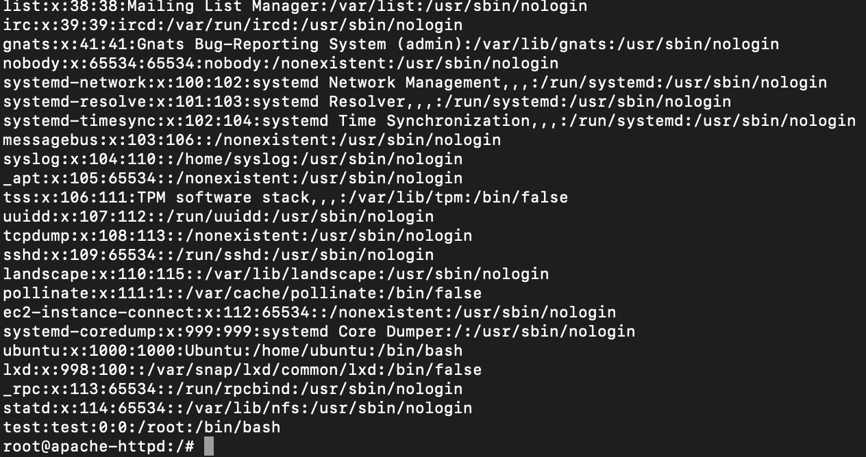 output etc/passwd container scape
