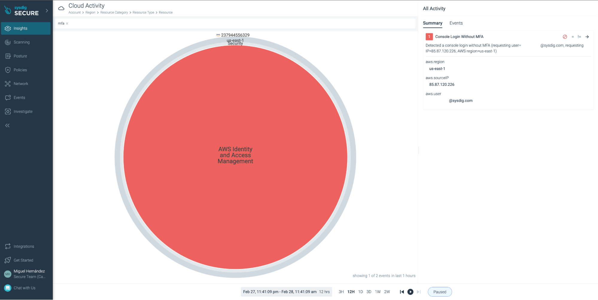 Sysdig Secure MFA alert