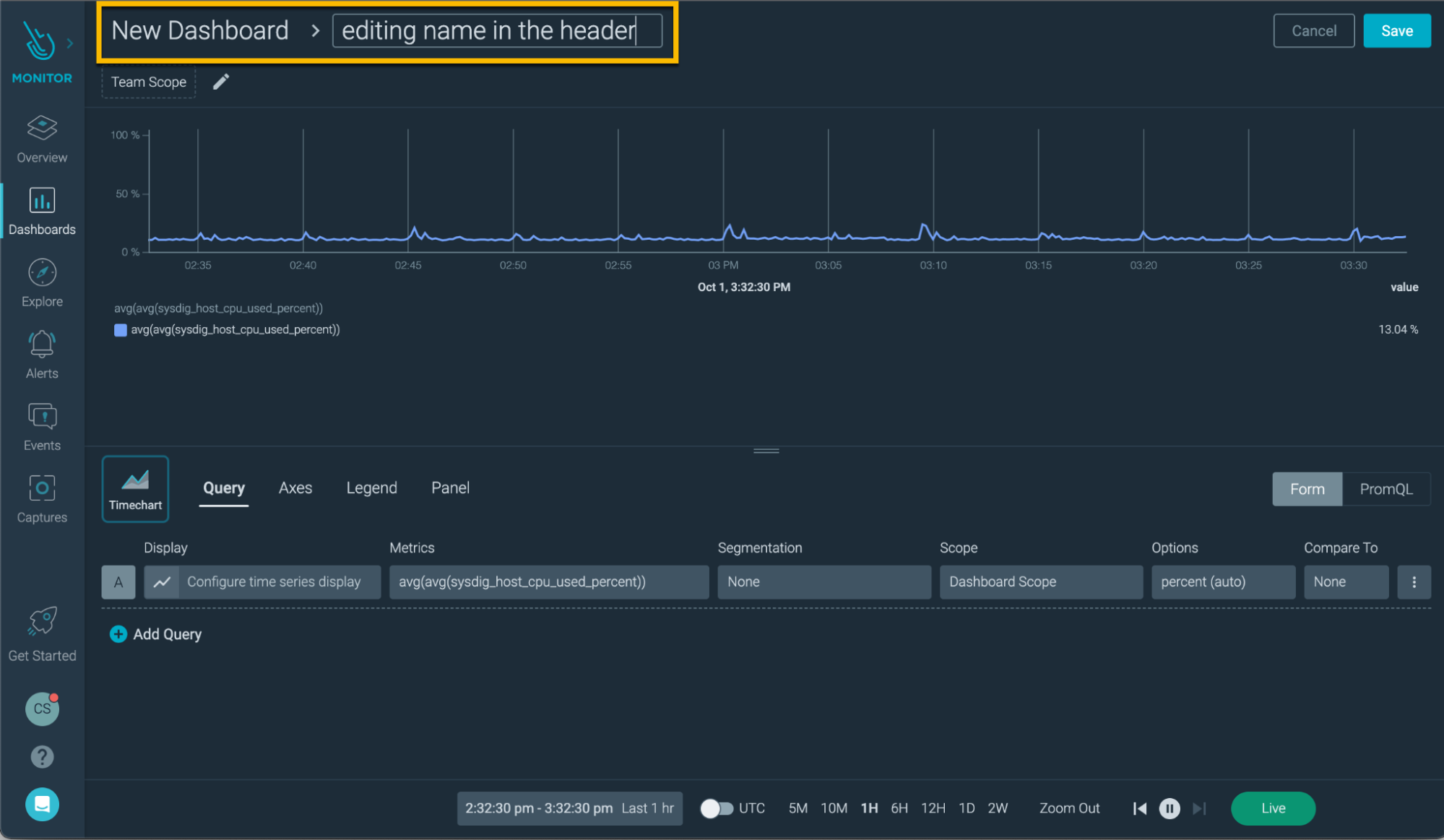 Editing Dashboard title inline in Sysdig monitor