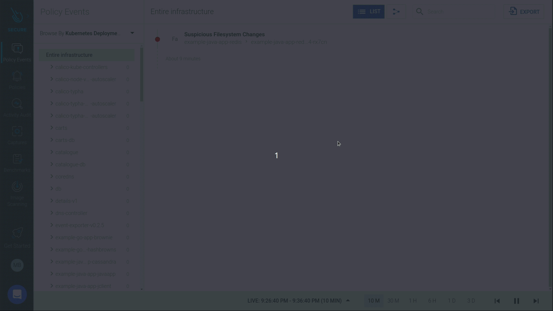 A suspicious file change alert in sysdig secure