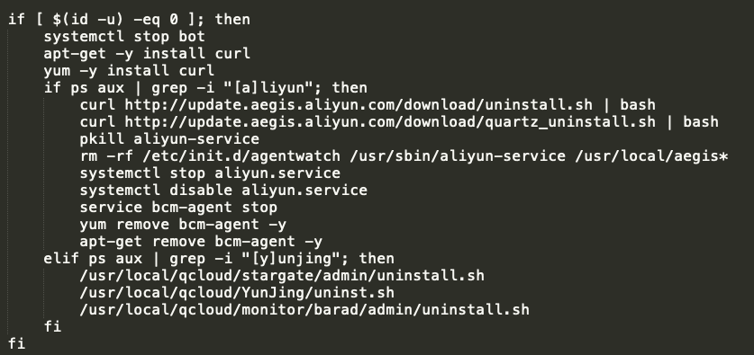 The part of the script that tries to remove the alyun.service