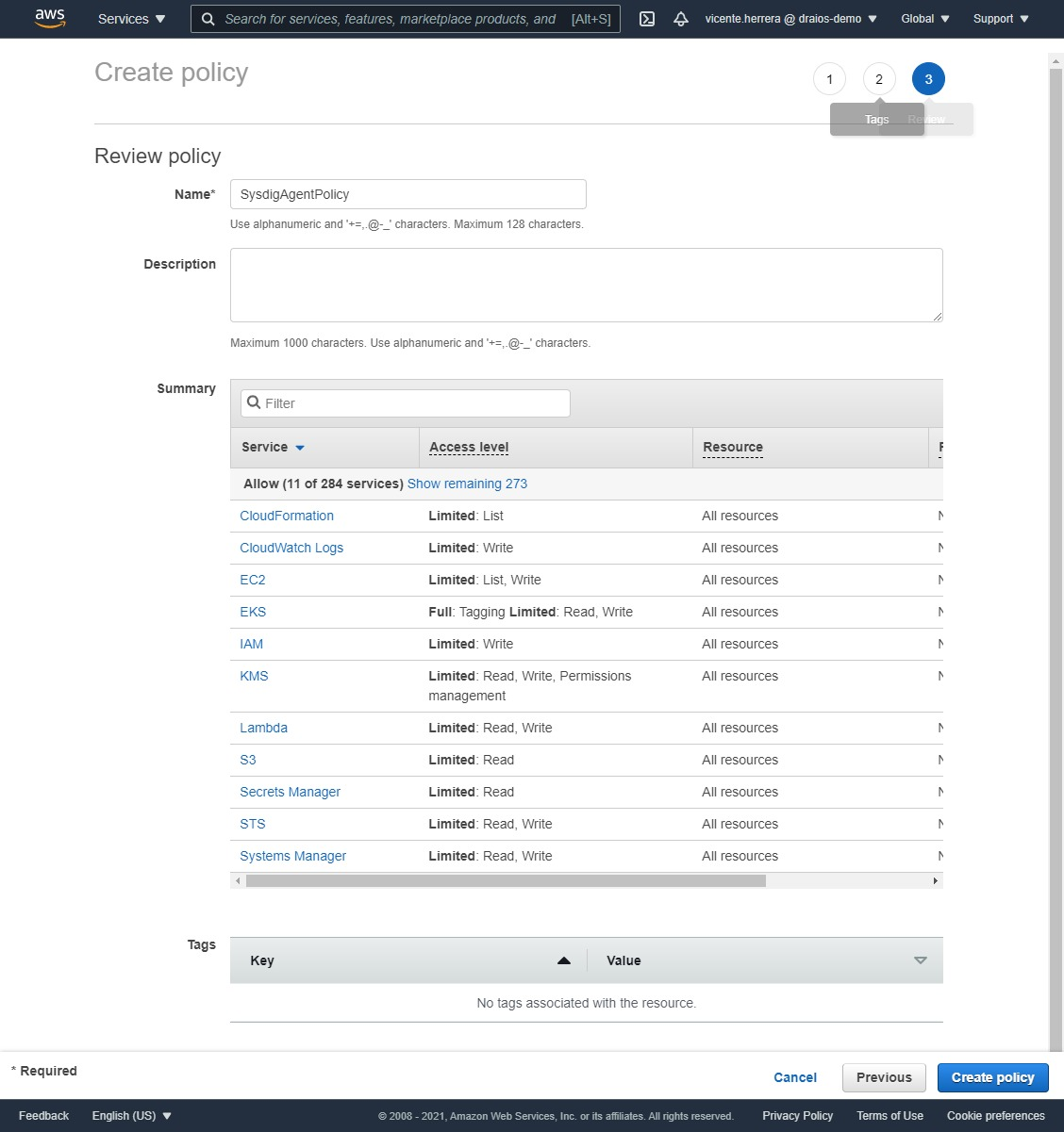 Sysdig agent policy