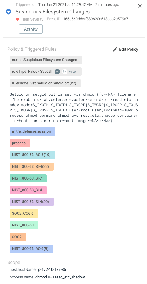 Mitre defense evasion - falco suspicious filesystem changes alert