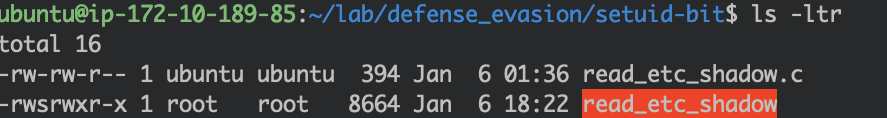 Mitre defense evasion - file permissions setuid bit is set
