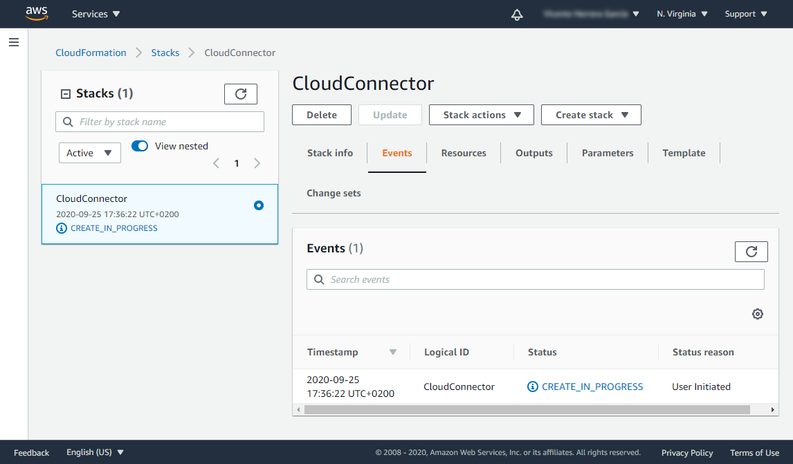 The Sysdig Cloud Connector template, the stack creation process