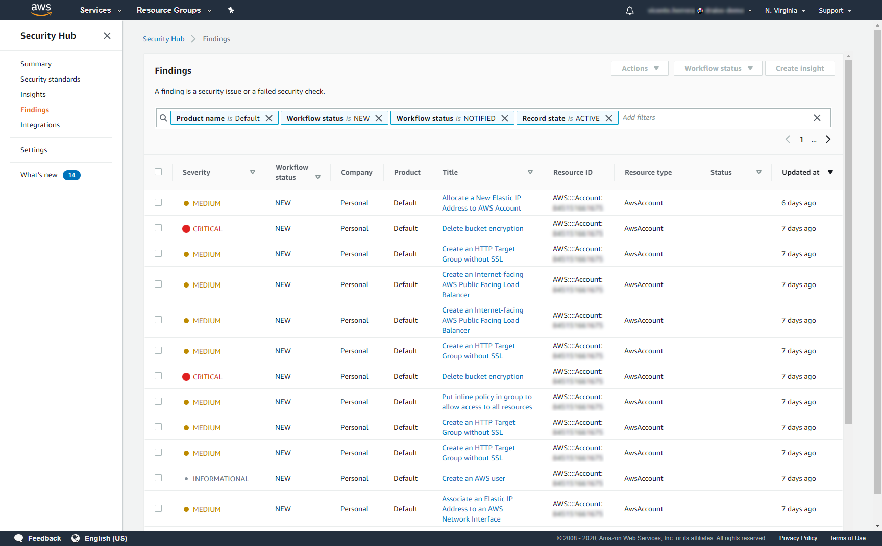 Sysdig security findings in the AWS security hub