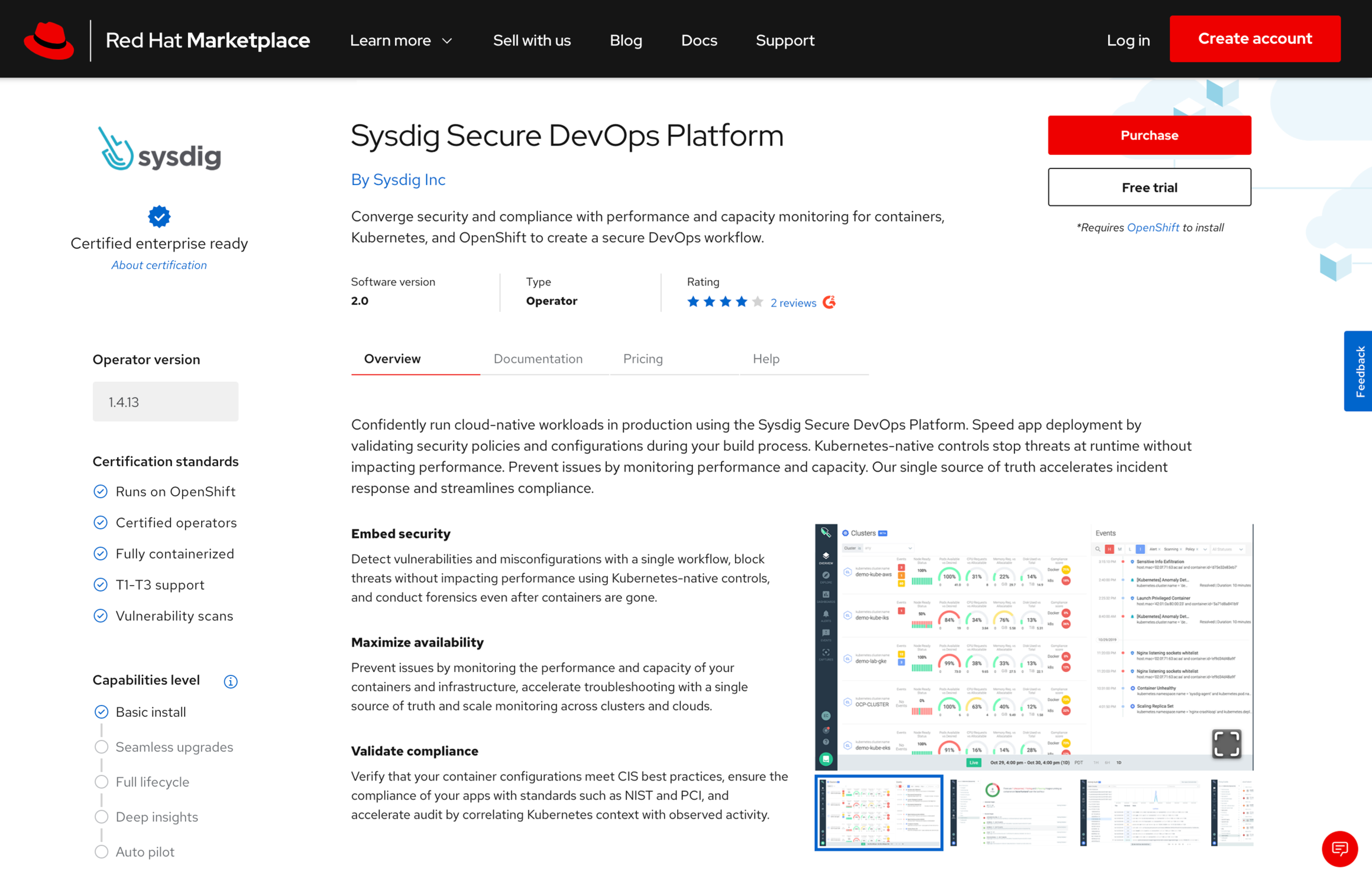 Sysdig on Red Hat Marketplace