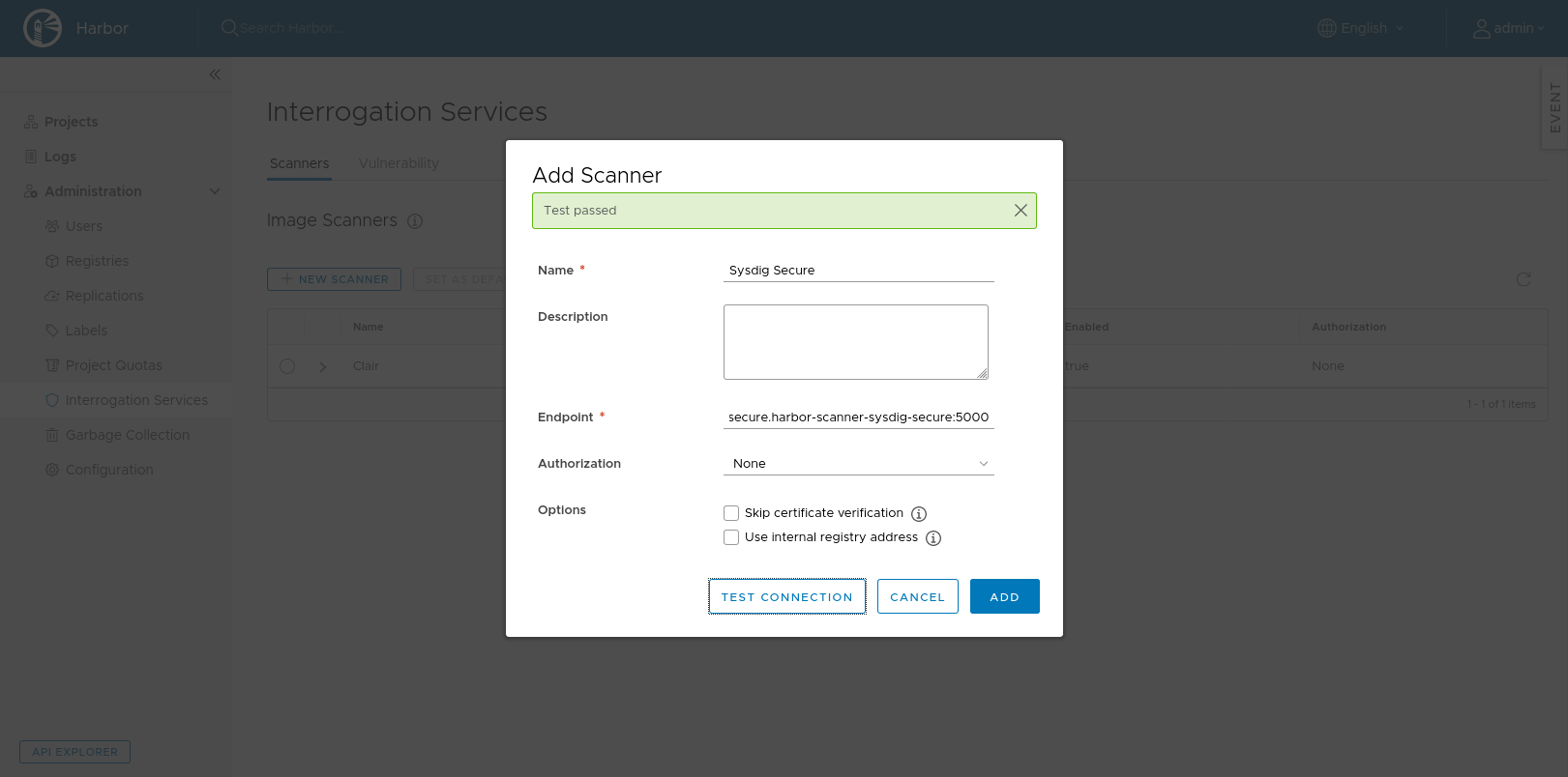 Adding registry scanning in Harbor