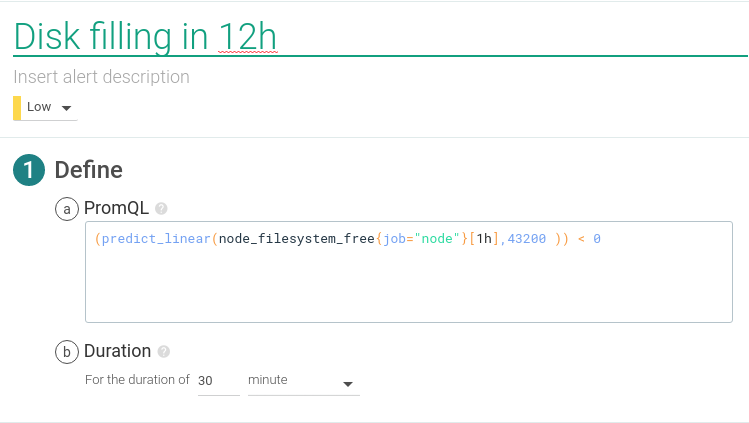Example Kubernetes Alert: Disk will be full in 12 hours