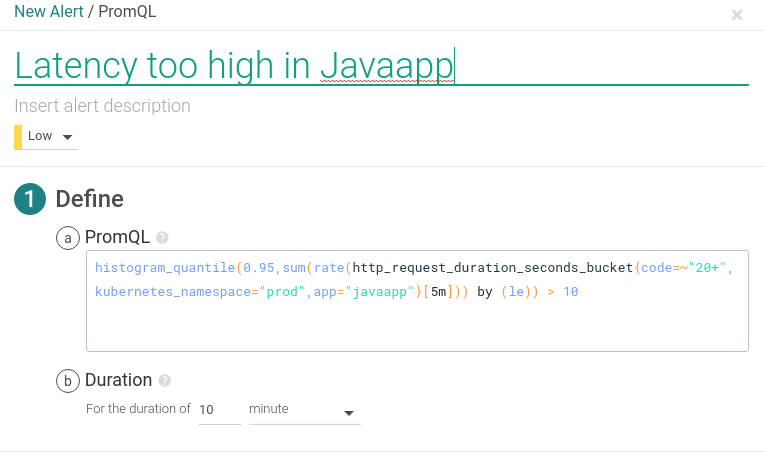Example Kubernetes Alert: High latency on one app