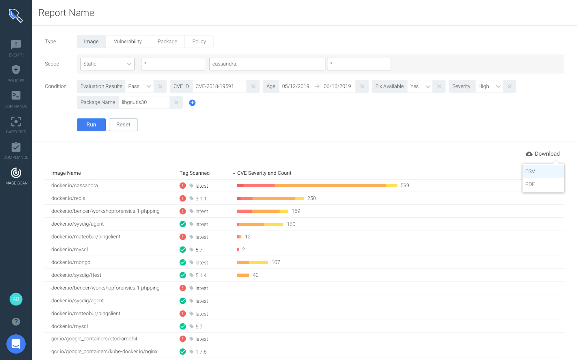 Image vulnerability reporting