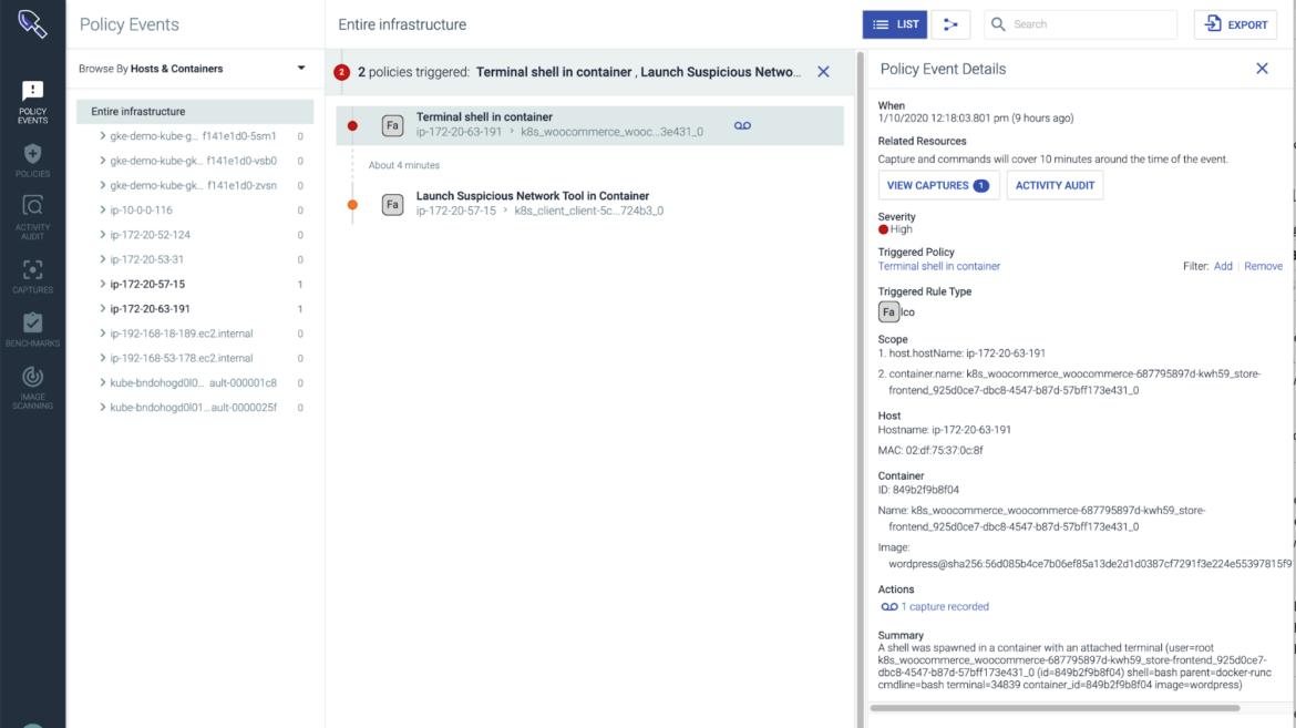 Security event details in Sysdig Secure