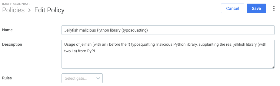 New image scanning policy for Jeilyfish with no rules