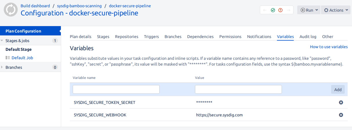 Setting up variables in Bamboo