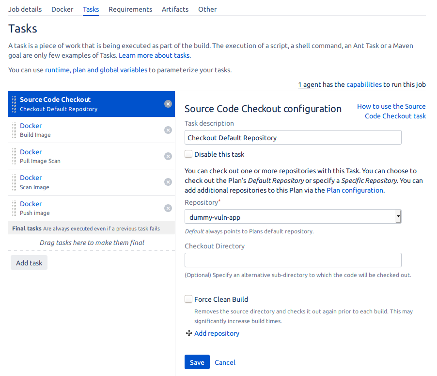 Task definition in Bamboo to fetch the code from a code repository