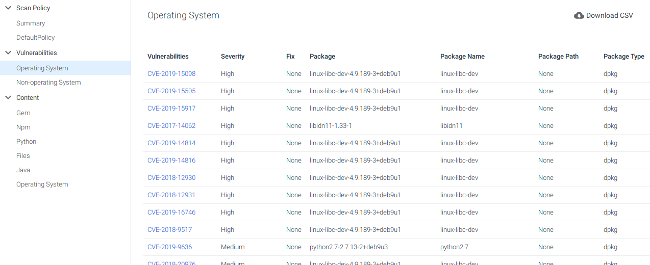 Operating system vulnerabilities that affects an image in Sysdig Secure