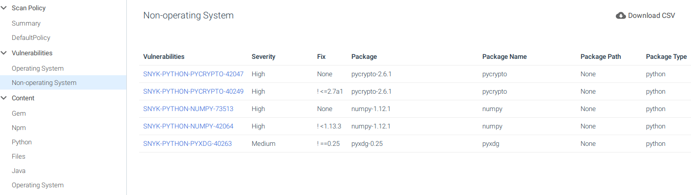 Non-operating system vulnerabilities that affects an image in Sysdig Secure