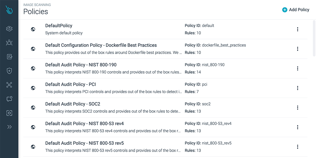 Default Image Scanning policies in Sysdig Secure