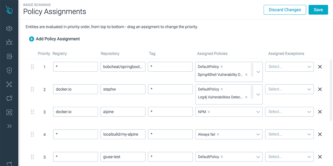 policy assigments eefine what policies are applied to which images.