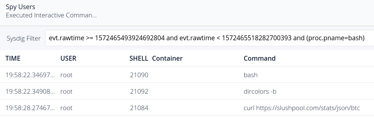 Inspecting executed commands in a capture taken by Sysdig Secure