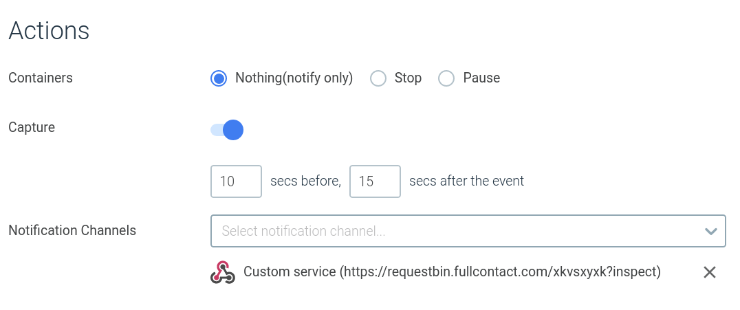 Actions for security policies in Sysdig Secure